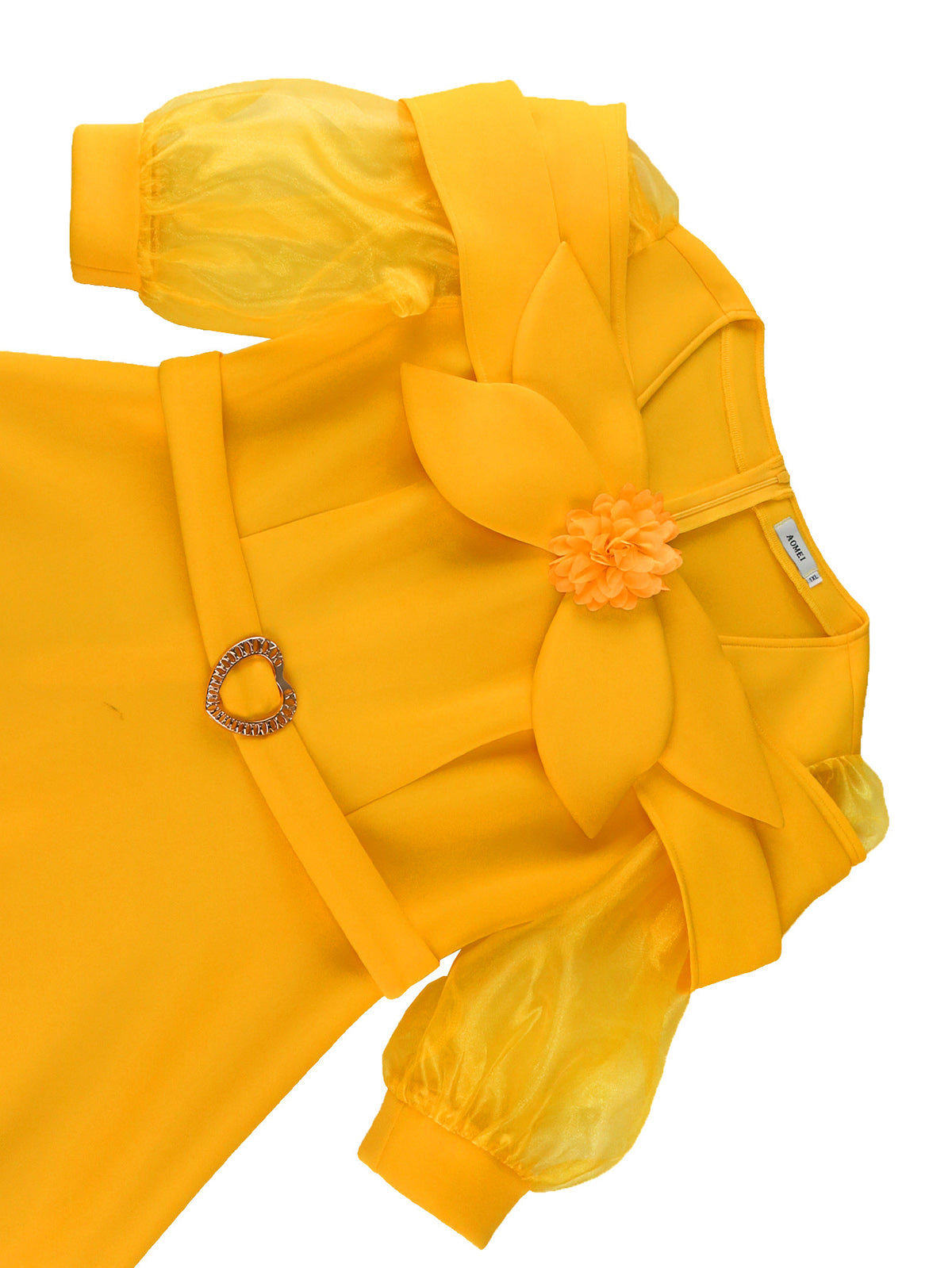 Bow Tie Sheer Lantern Sleeve Party A-Line Dress