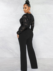 Lace Patchwork Long Sleeve V Neck Jumpsuit