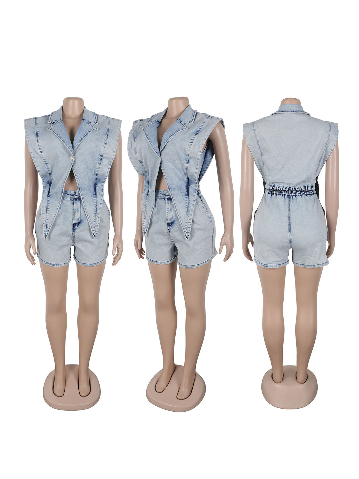 Sleeveless Elastic Waist Denim Romper