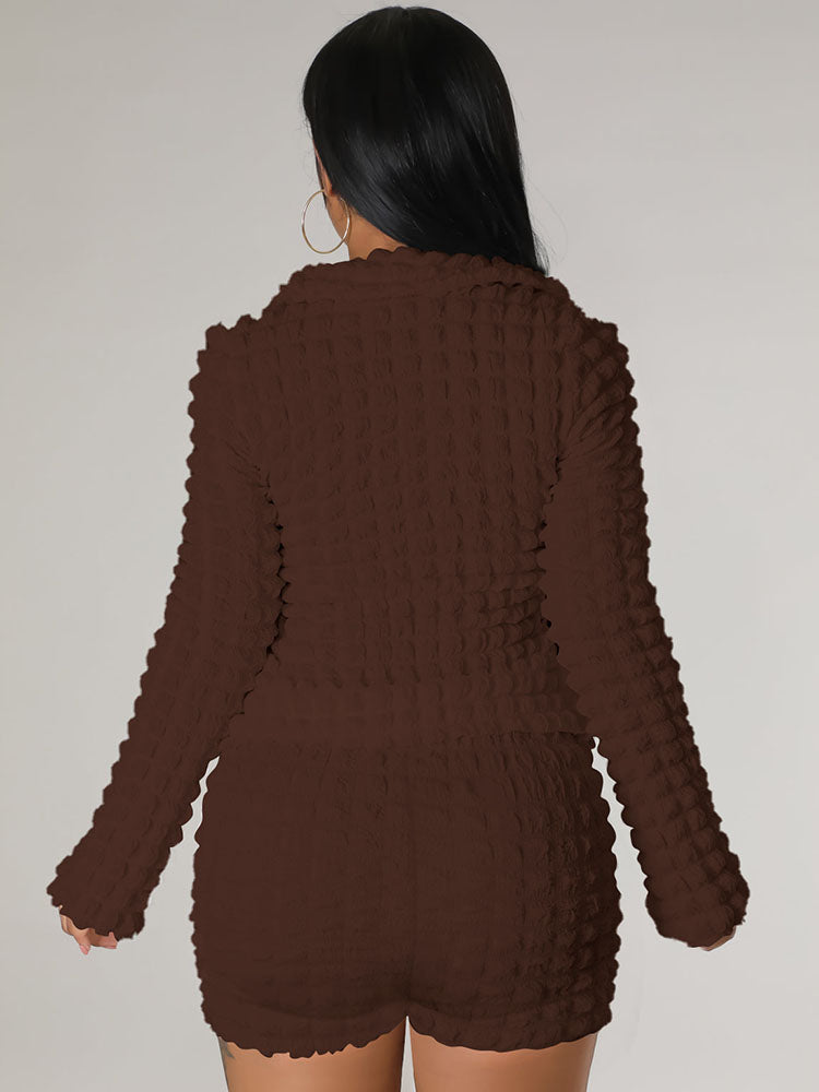 Two Piece Bubble Tie Up Crop Top Shorts