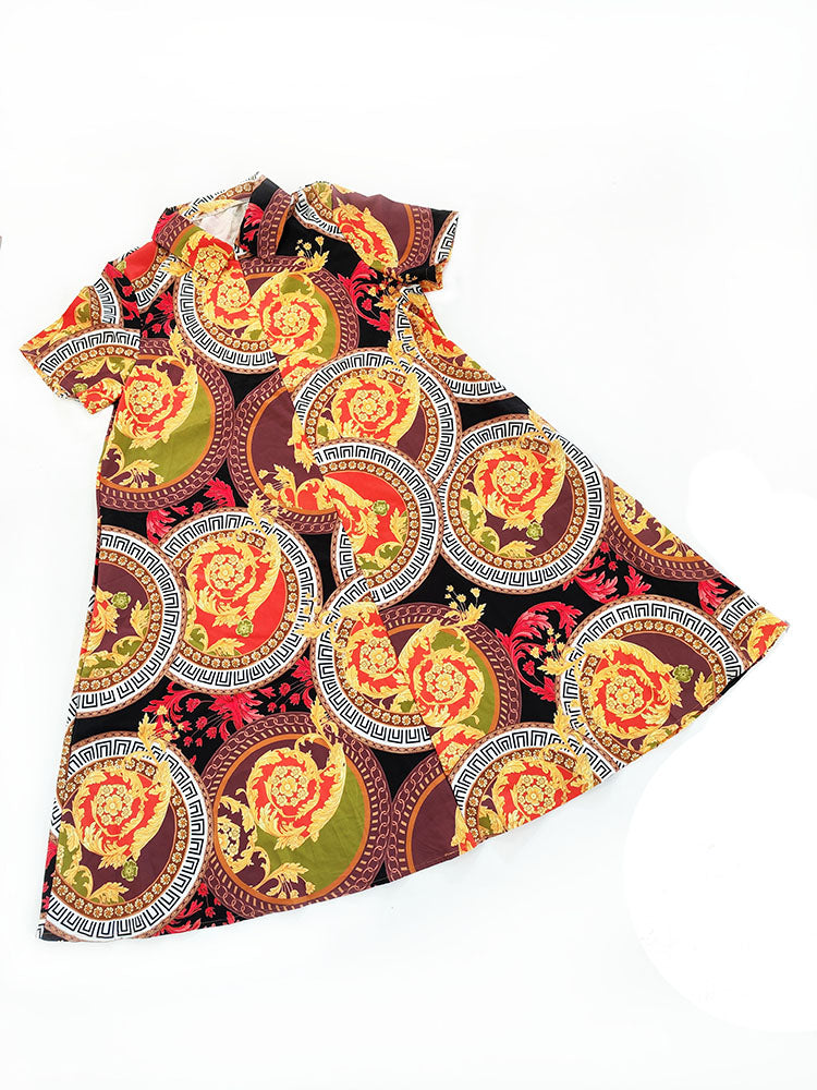 Flowy Plus Size Shirt Collar Short Sleeve Midi Dress