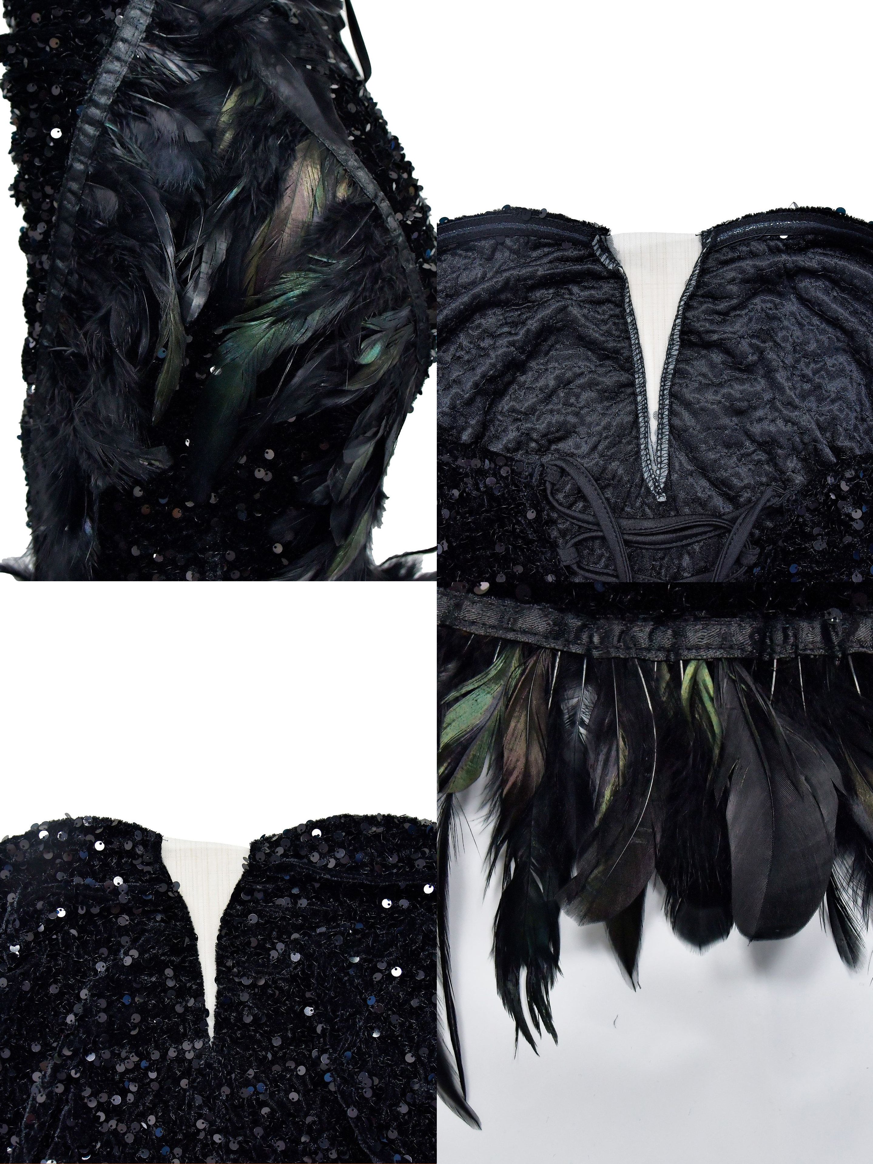 Solid Color Strapless Backless Sequin Feather Dress