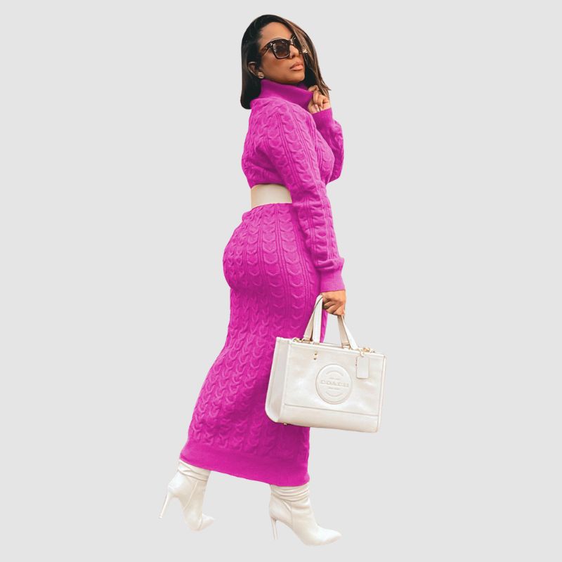 Solid Color Turtleneck Knit Dress