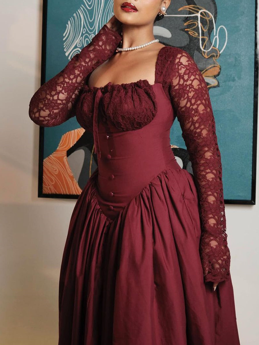 Princess Style Lace Square Neck Dress