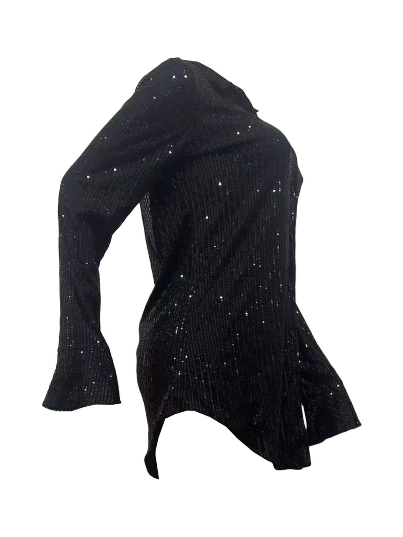 Sequin Loose Flare Sleeve Shirt Mini Dress