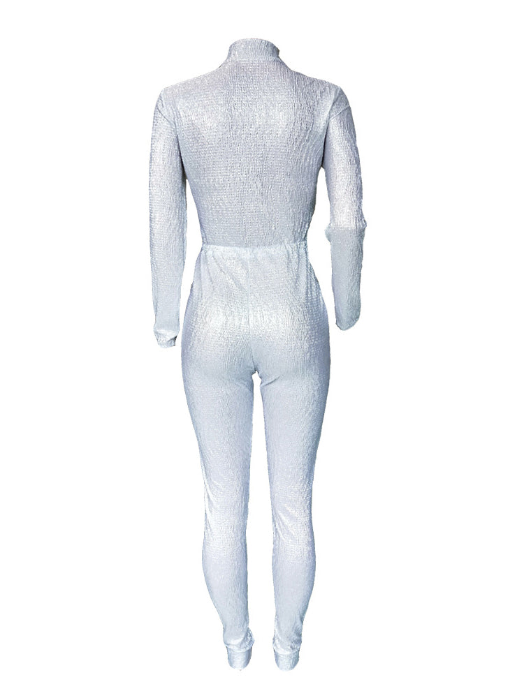 Long Sleeve Sequin Belted Jumpsuit