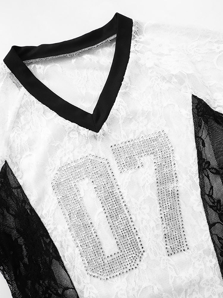 Rhinestone Mesh Lace Crop Top