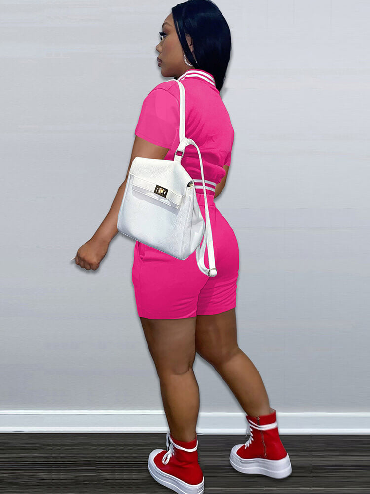 Two Piece Short Sleeve Color Block Baseball Tracksuit