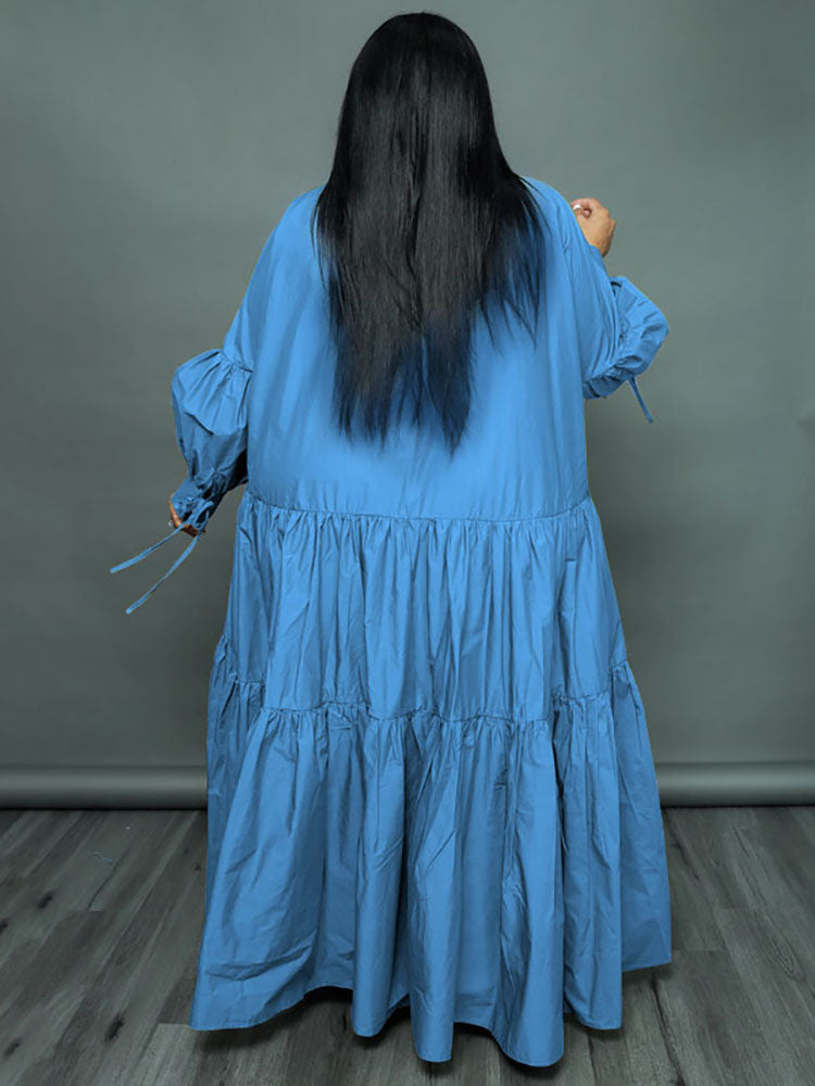 Plus Size Long Sleeves Ruffle Hem Maxi Dress