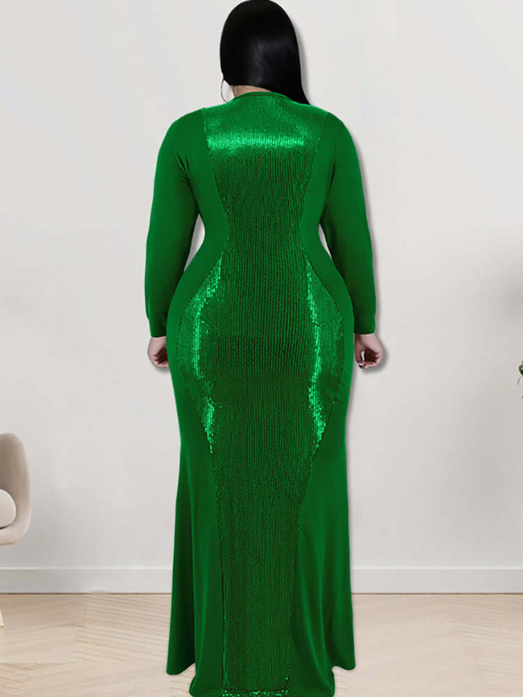 Long Sleeve Sequin Patchwork Maxi Dress