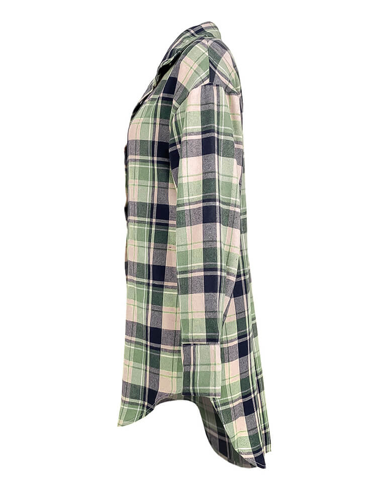 Long Sleeve Plaid Print Mini Dress Blouse