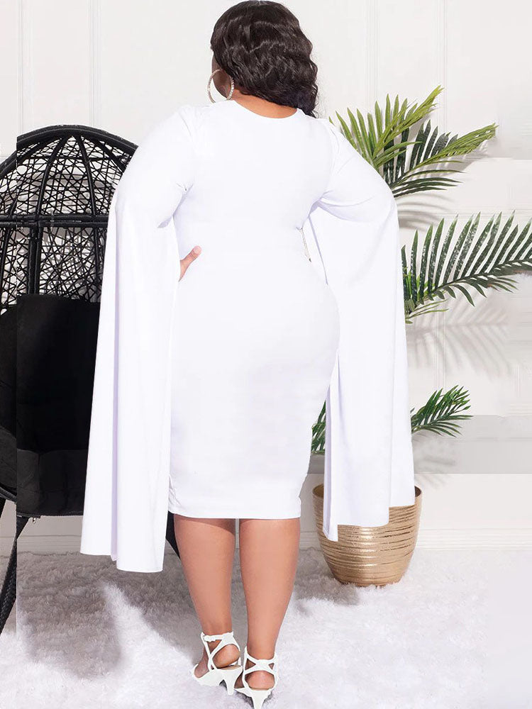 Plus Size Split Sleeves High Waist Midi Dress