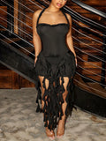 Ruffle Fringe Halter Mini Dress