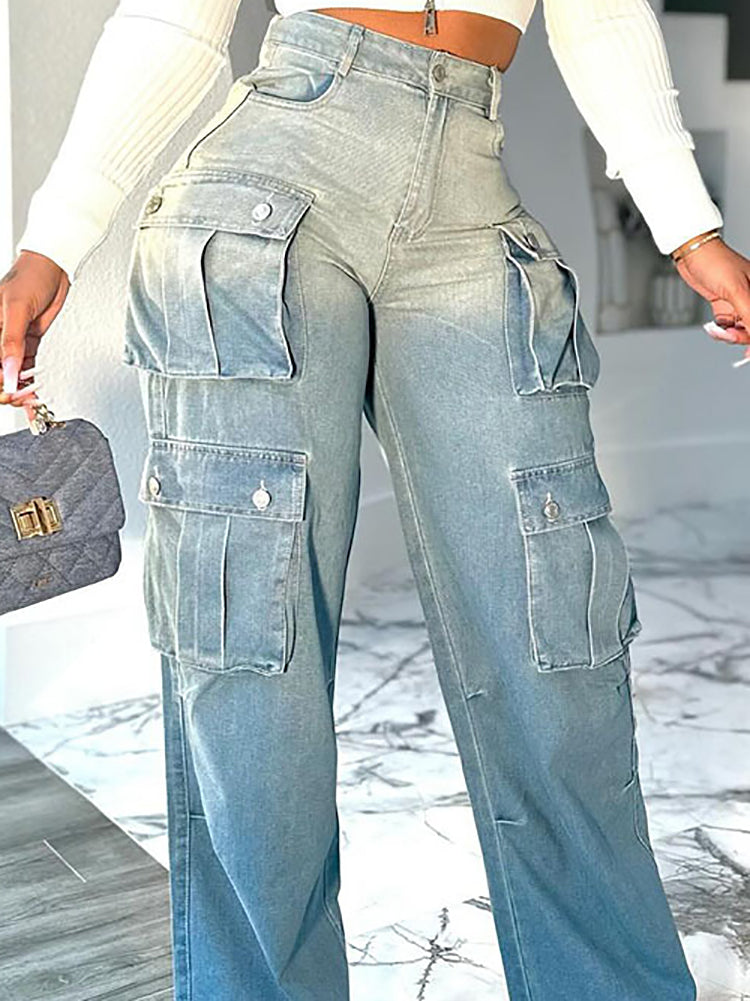 Cargo Pocket Wide Leg Jeans