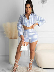 Two Piece Striped Print Shirt Shorts