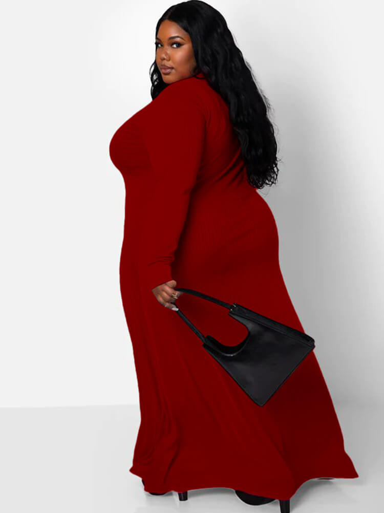 Long Sleeve Ribbed Solid Bodycon Maxi Dress
