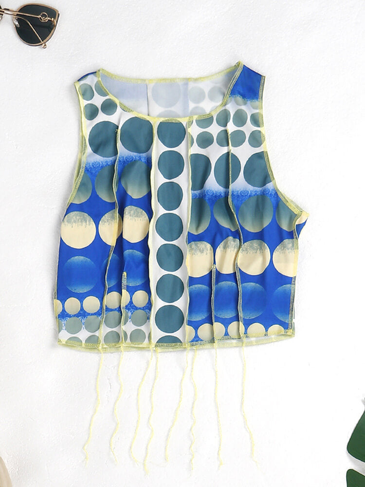 Two Piece Sleeveless Print Crop Top Bodycon Shorts