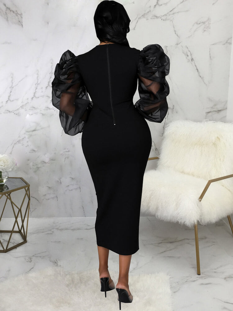 Lantern Sleeve Patchwork Maxi Dress