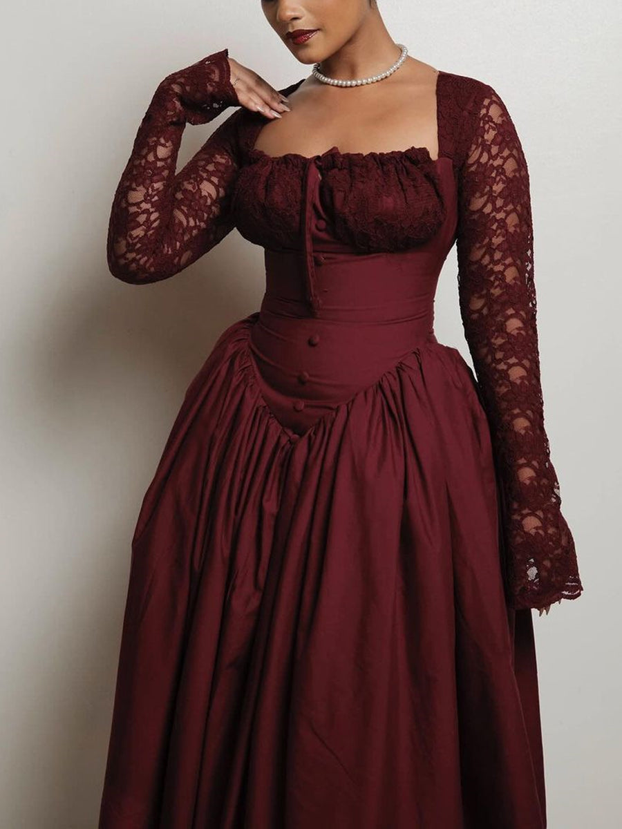 Princess Style Lace Square Neck Dress