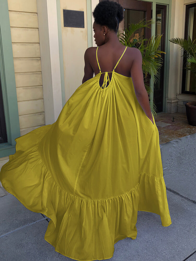 Plus Size Spaghetti Strap Ruffle Beach Maxi Swing Dress