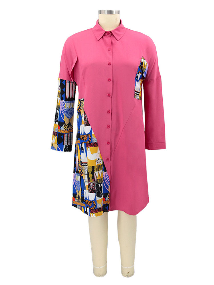 Plus Size Long Sleeve Loose  Shirts Midi Dress