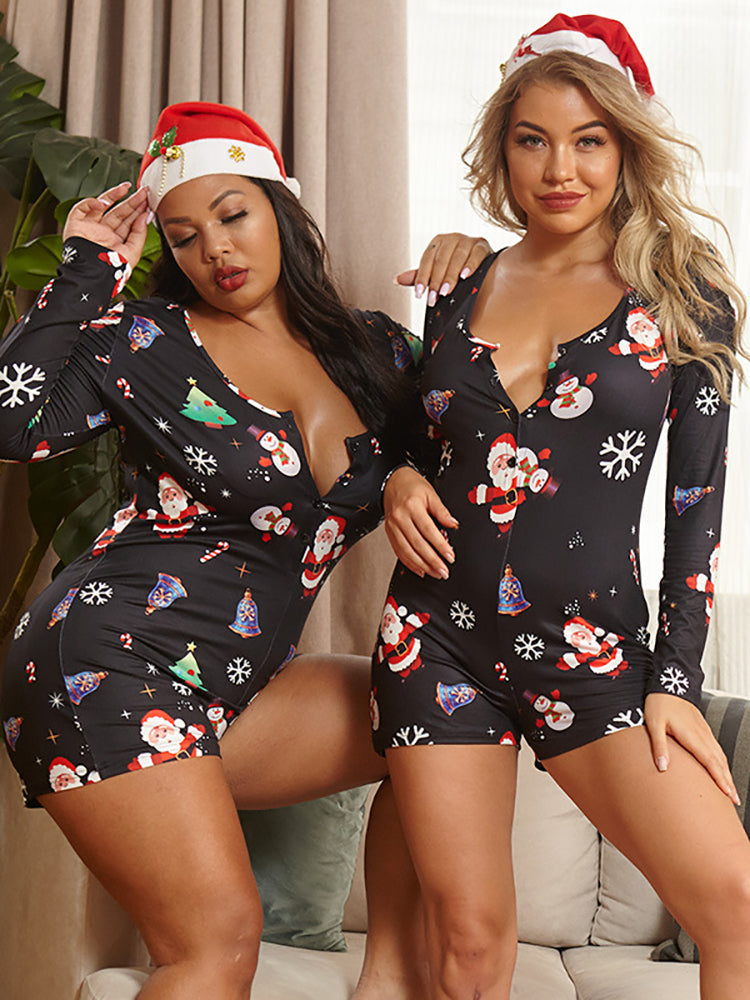 Christmas Print Long Sleeve Romper