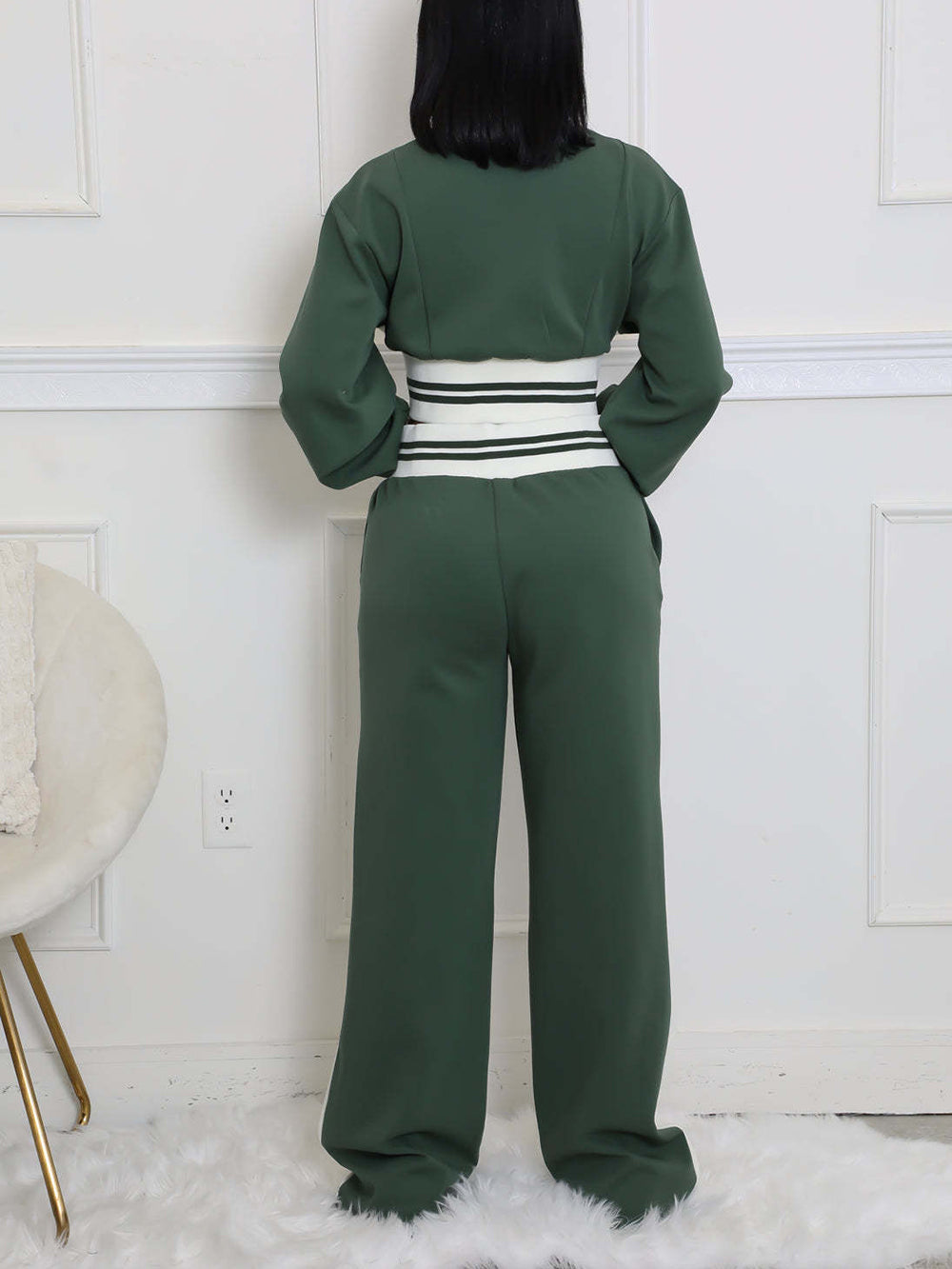 Zip Up Top Color Block Pants Set
