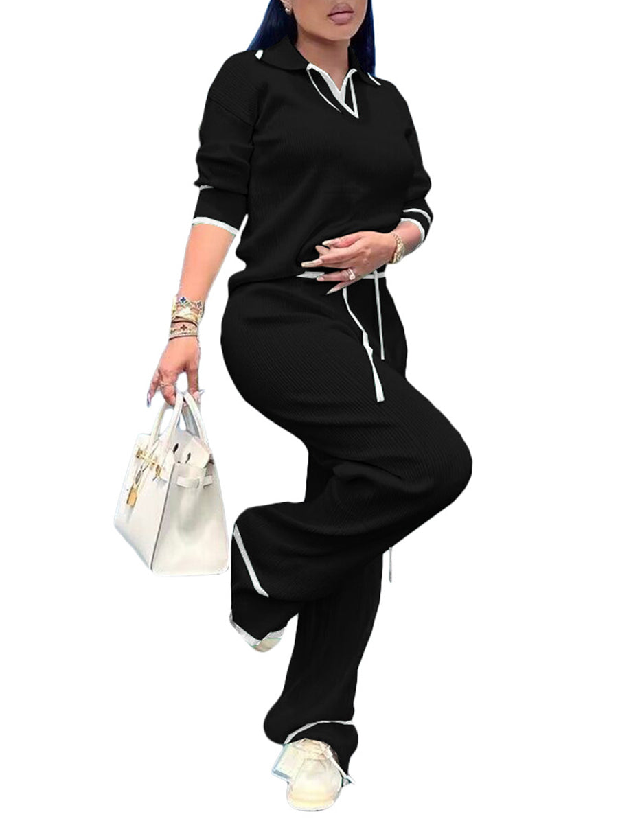 Ensemble pantalon large décontracté en maille