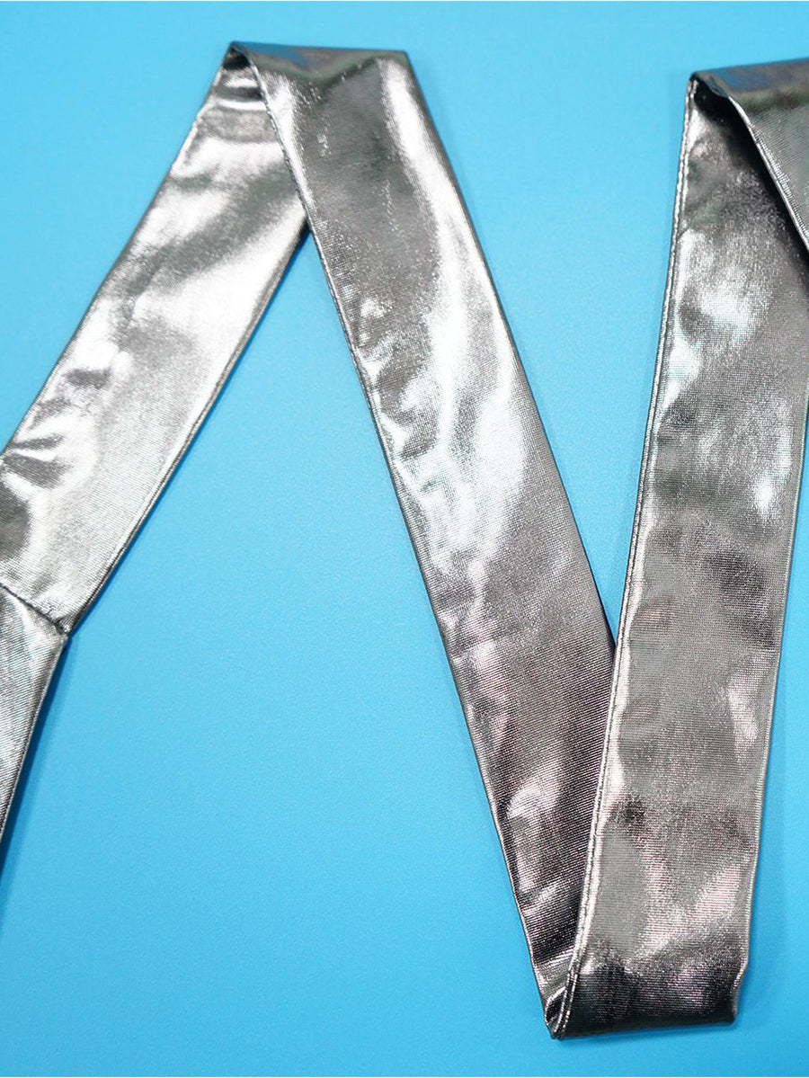 Glitzernder Jumpsuit mit Neckholder, Wasserfallausschnitt und rückenfreiem Design