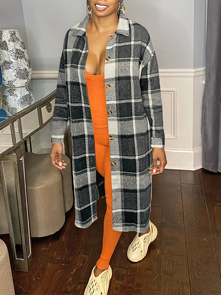 Plaid Button Down Long Shirt Jacket