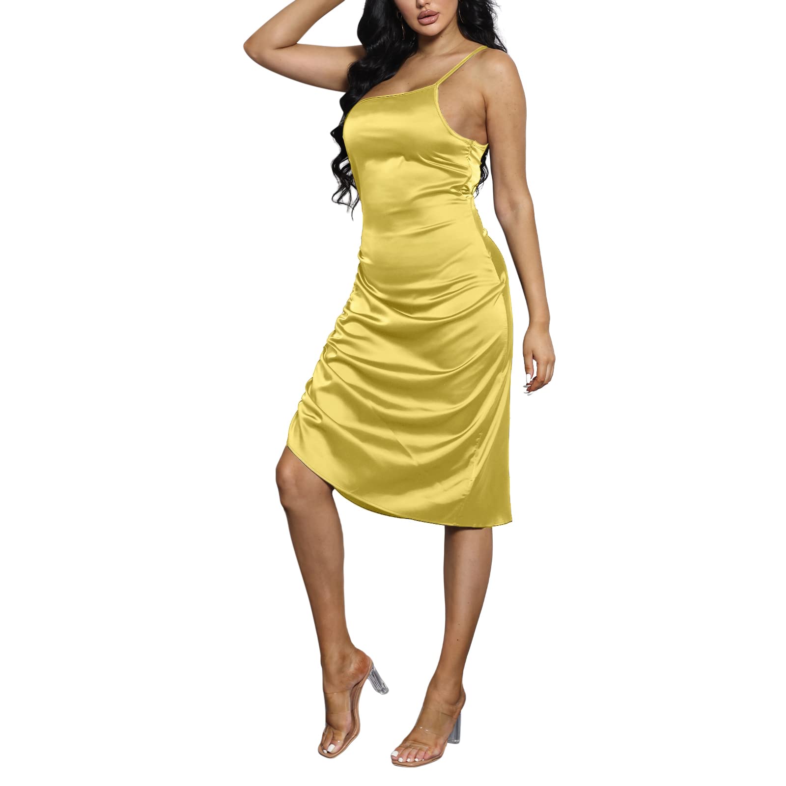 Spaghetti Strap Drawstring Ruched Dress
