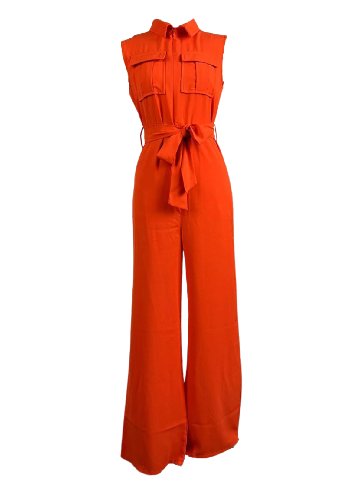 Lapel Lace-Up sleeveless jumpsuits