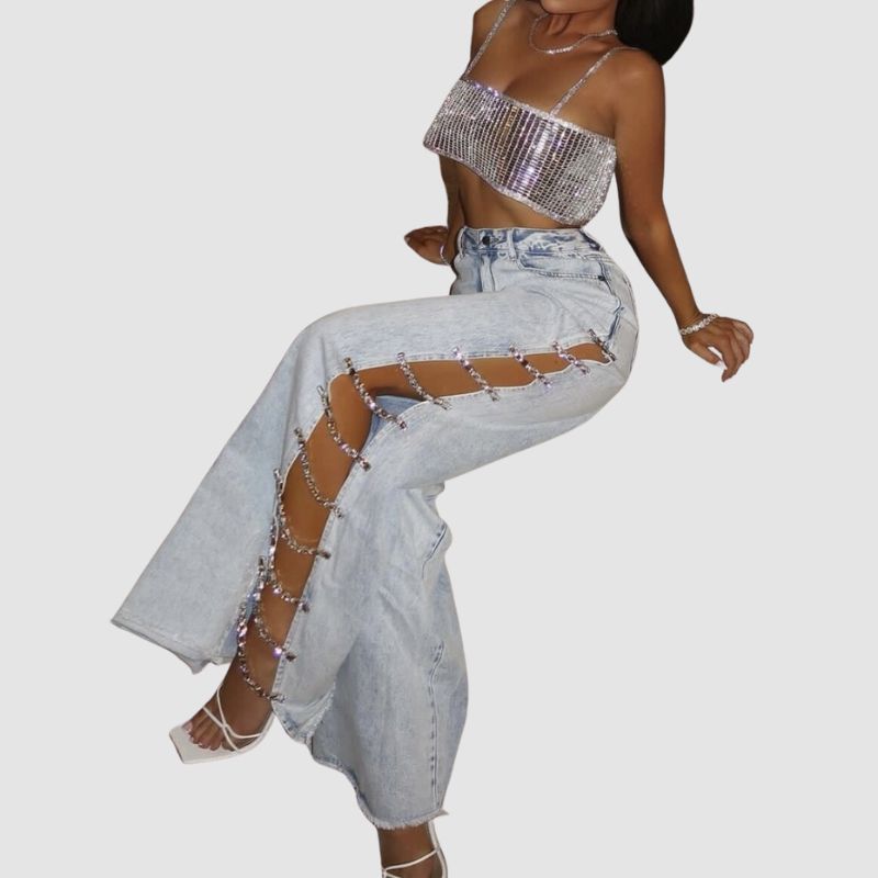 Chain Hollow-out Denim Jeans