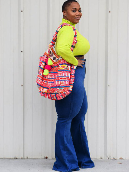 Pantalon évasé taille haute en denim grande taille