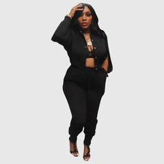 Lapel Hollow Out Top Drawstring Pant set