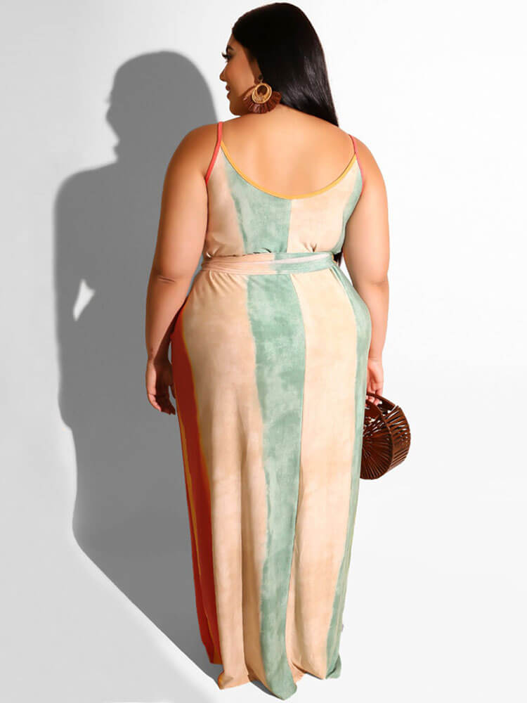 Plus Size Spaghetti Strap Striped Maxi Dress