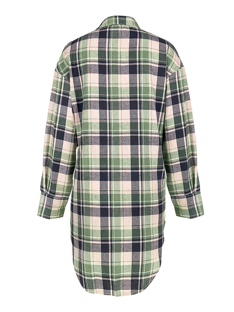 Long Sleeve Plaid Print Mini Dress Blouse