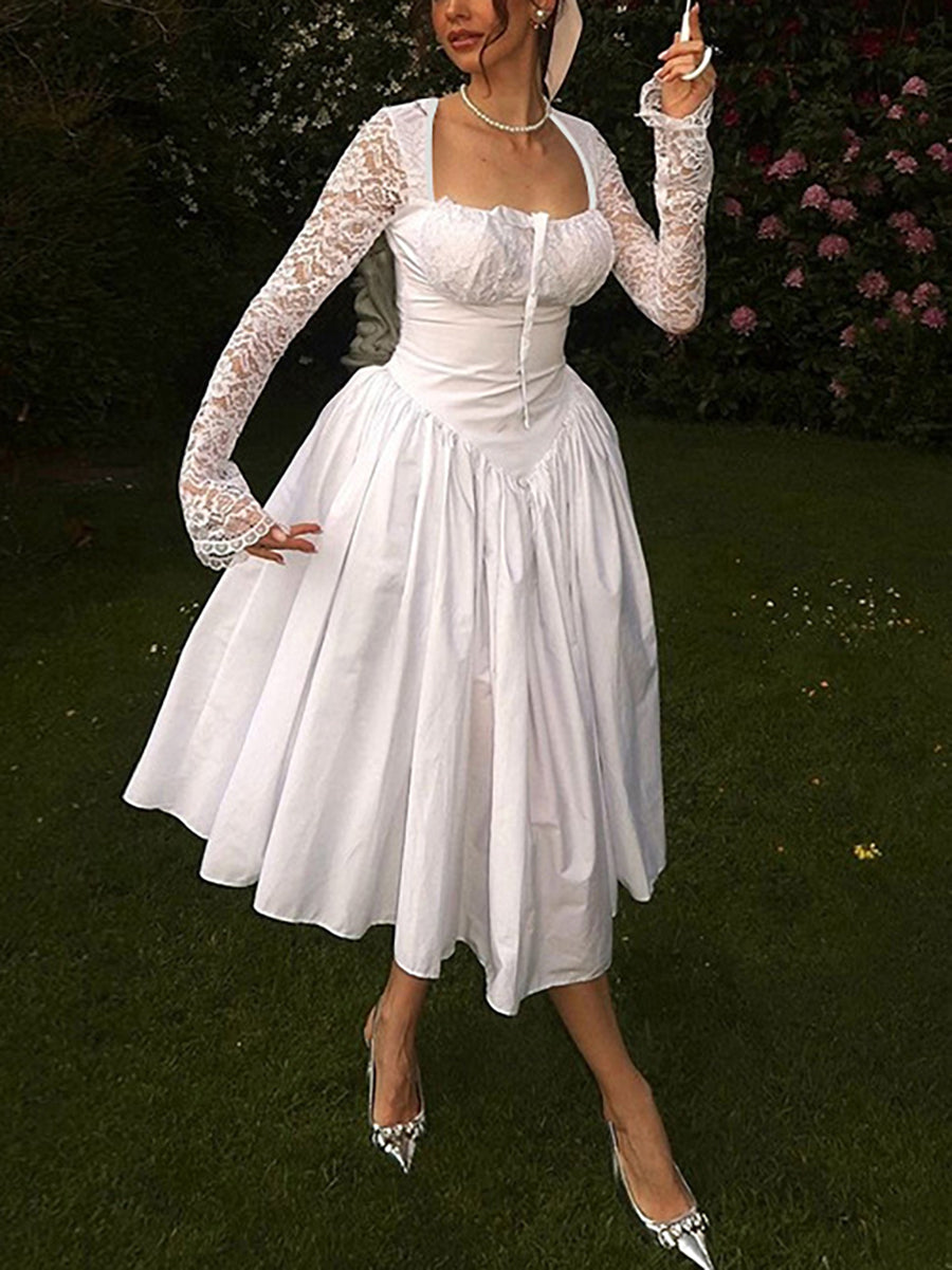 Princess Style Lace Square Neck Dress