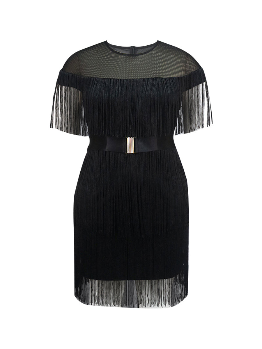 High-Waisted Fringe Tassel Belted Dress