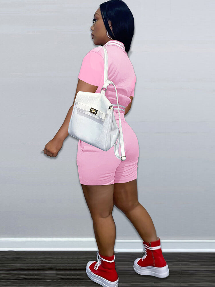 Two Piece Short Sleeve Color Block Baseball Tracksuit