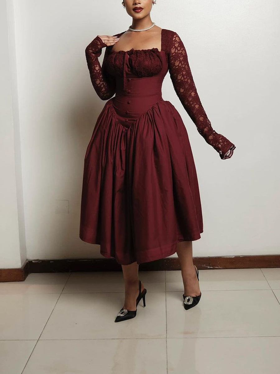 Princess Style Lace Square Neck Dress