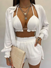 Three Piece Long Sleeve Ruffle Short Set