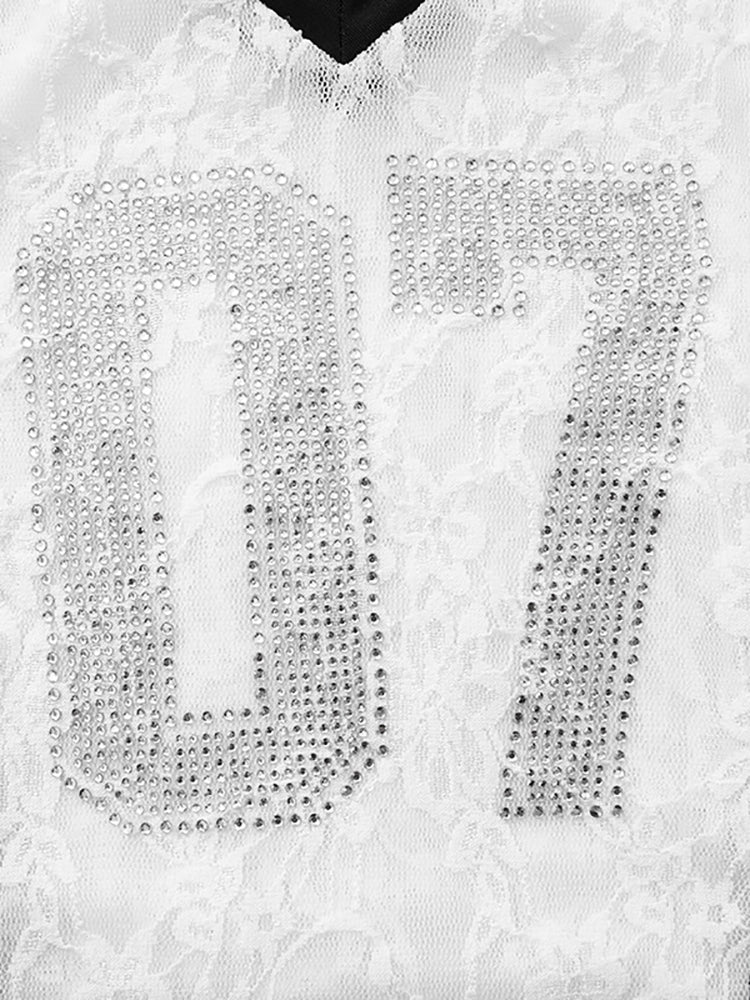 Rhinestone Mesh Lace Crop Top