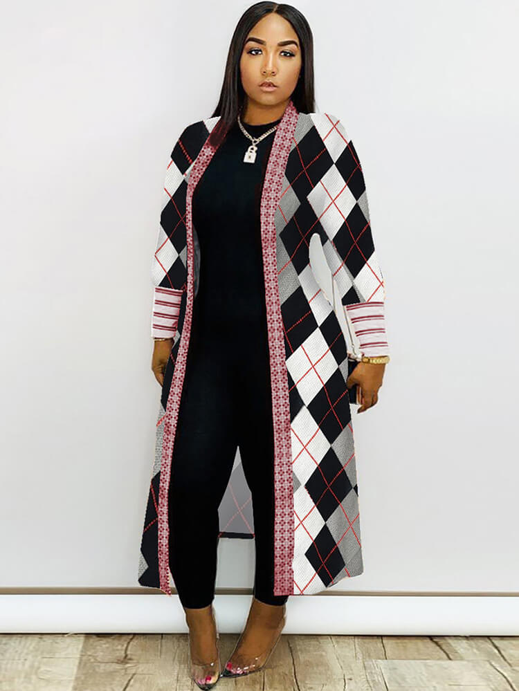 Long Sleeve Printed Color Block Cardigan