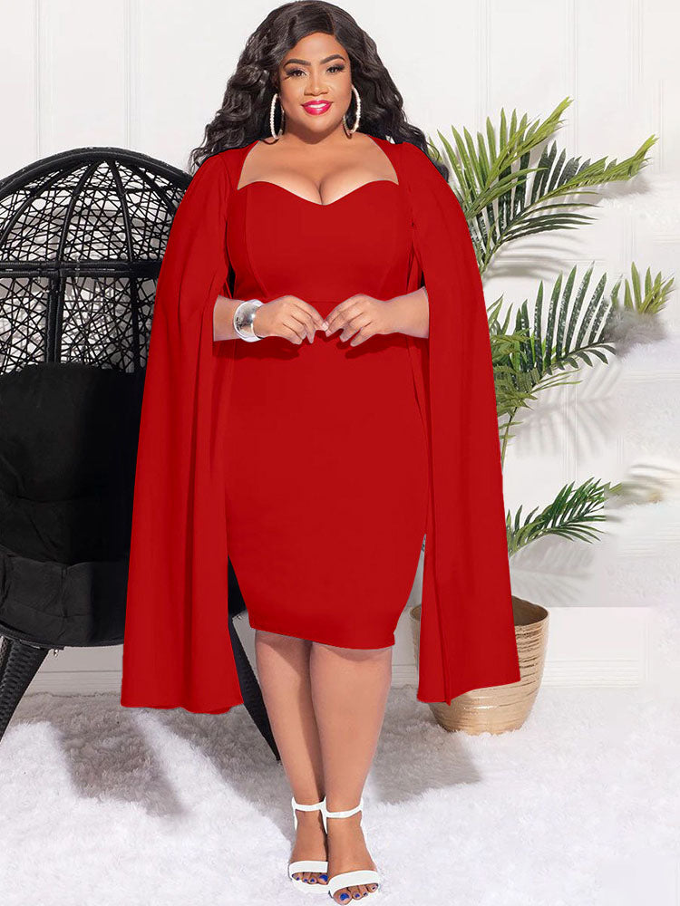 Plus Size Split Sleeves High Waist Midi Dress