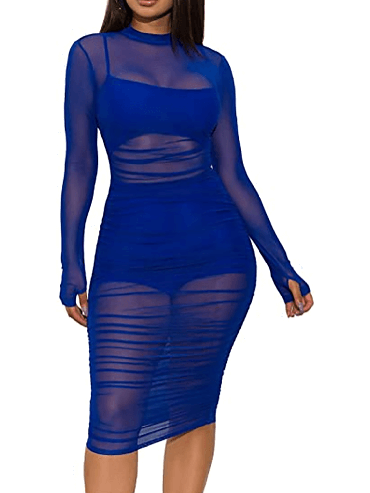 Three Piece Mesh Long Sleeve Solid Outfits