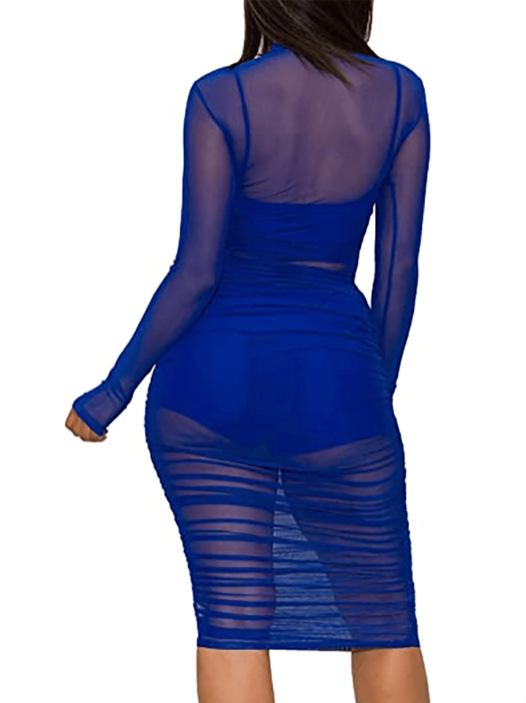 Three Piece Mesh Long Sleeve Solid Outfits