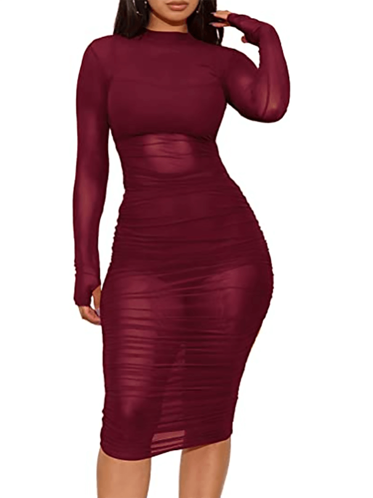 Three Piece Mesh Long Sleeve Solid Outfits