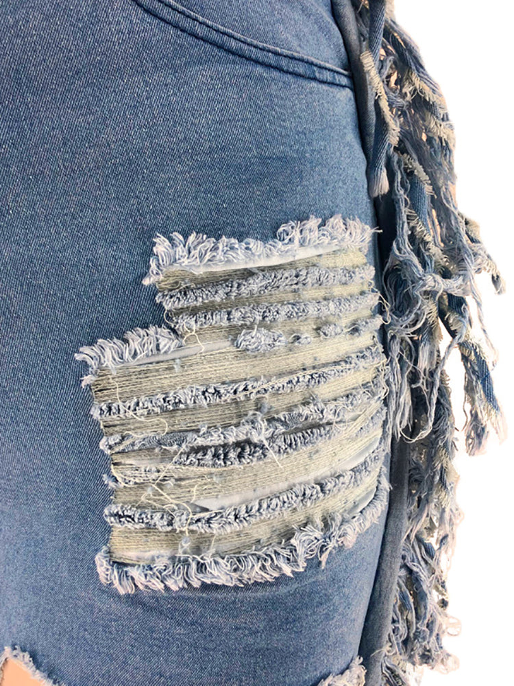 Plus Size Fringe Ripped Cutout Denim Jeans