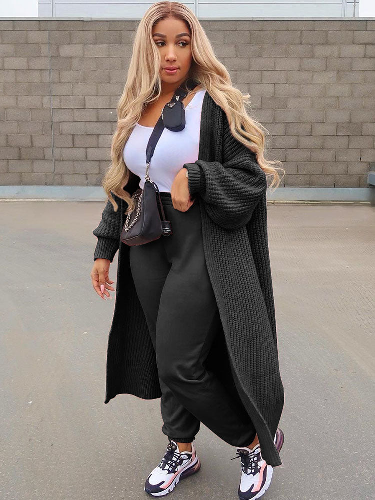 Knit Long Sleeves Open Front Cardigan